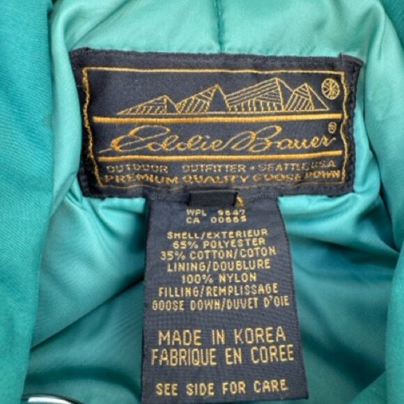Vintage Eddie Bauer Jacket Men's Medium Teal Green Goose Down Puffer Coat Hooded - Picture 3 of 3